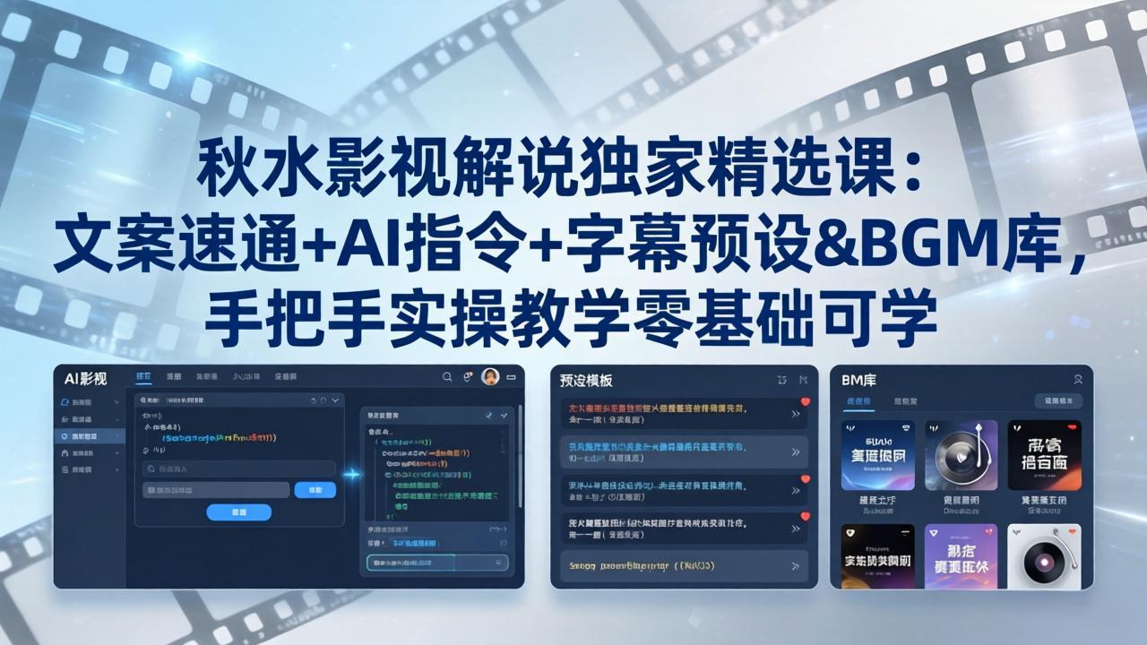 秋水影视解说独家精选课：文案速通+AI指令+字幕预设+BGM库，手把手实操教学零基础可学-heixxmi