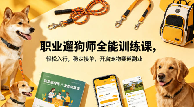 职业遛狗师全能训练课，轻松入行，稳定接单，开启宠物赛道副业-heixxmi