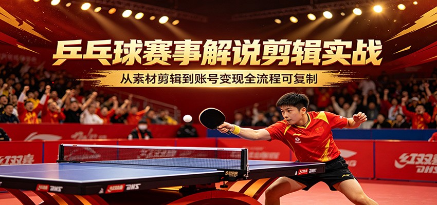 乒乓球赛事解说剪辑实战，从素材剪辑到账号变现全流程可复制-heixxmi
