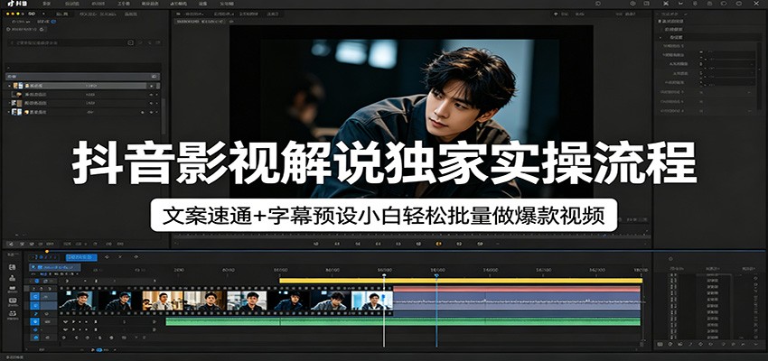 抖音影视解说独家实操流程，文案速通+字幕预设小白轻松批量做爆款视频-heixxmi
