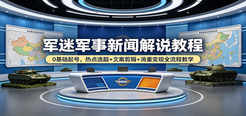 军迷军事新闻解说教程：0基础起号，热点选题+文案剪辑+消重变现全流程教学-heixxmi