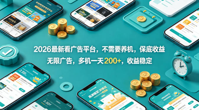2026最新看广告平台，不需要养机，保底收益，无限广告，多机一天200+，收益稳定【揭秘】-heixxmi