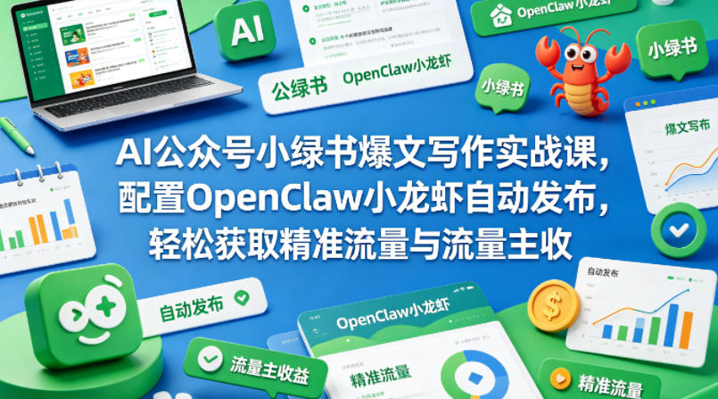 AI公众号小绿书爆文写作实战课，配置OpenClaw小龙虾自动发布，轻松获取精准流量与流量主收益-heixxmi
