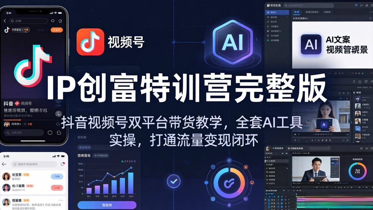 IP创富特训营完整版：抖音视频号双平台带货教学，全套AI工具实操，打通流量变现闭环-heixxmi