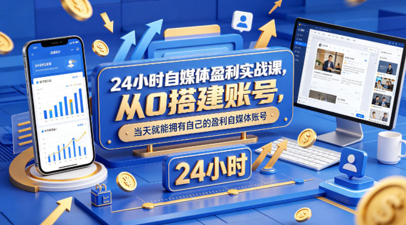 24小时自媒体盈利实战课，从0搭建账号，当天就能拥有自己的盈利自媒体账号-heixxmi
