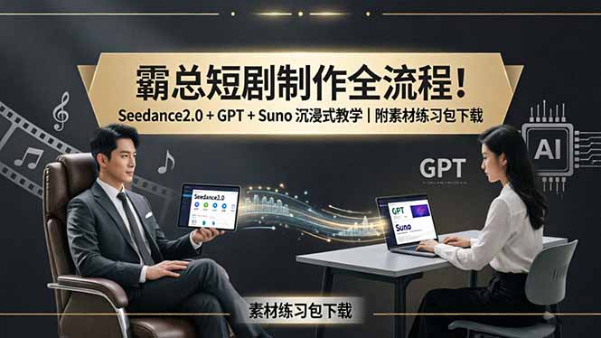 霸总短剧制作全流程！Seedance2.0 + GPT + Suno 沉浸式教学｜附素材练习包下载-heixxmi