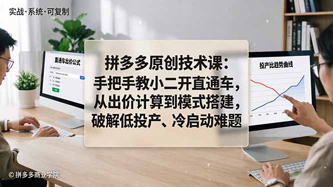 拼多多原创技术课：手把手教小二开直通车，从出价计算到模式搭建，破解低投产、冷启动难题-heixxmi