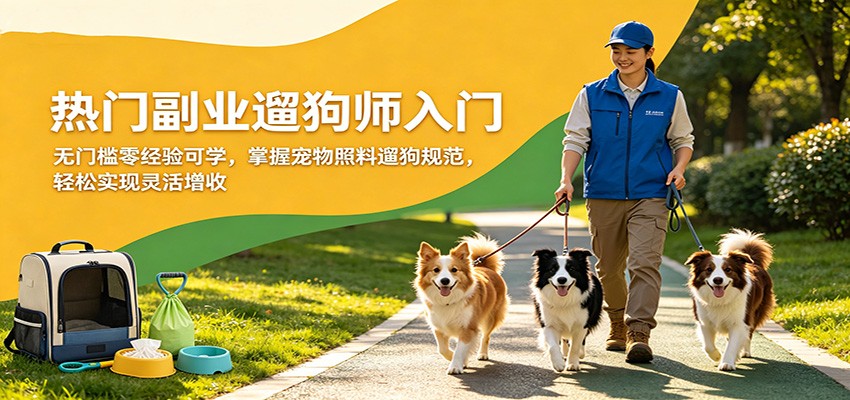 热门副业遛狗师入门，无门槛零经验可学，掌握宠物照料遛狗规范，轻松实现灵活增收-heixxmi