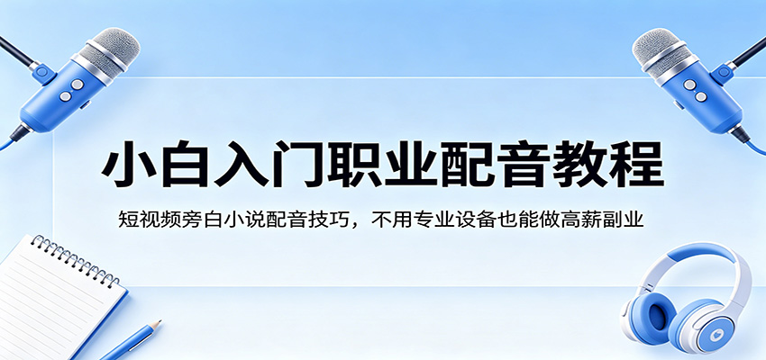 小白入门职业配音教程，短视频旁白小说配音技巧，不用专业设备也能做高薪副业-heixxmi