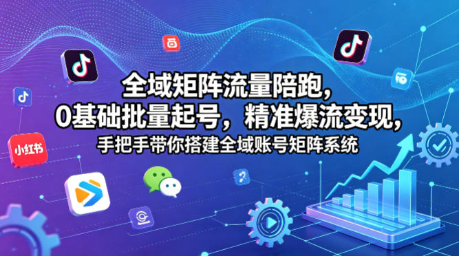 全域矩阵流量陪跑，0基础批量起号，精准爆流变现，手把手带你搭建全域账号矩阵系统-heixxmi