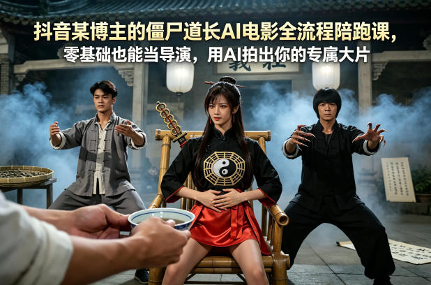抖音某博主的僵尸道长AI电影全流程陪跑课，零基础也能当导演，用AI拍出你的专属大片-heixxmi