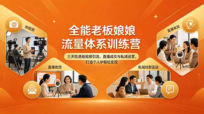 全能老板娘流量体系训练营，三天吃透短视频引流、直播成交与私域运营，打造个人IP轻松变现-heixxmi