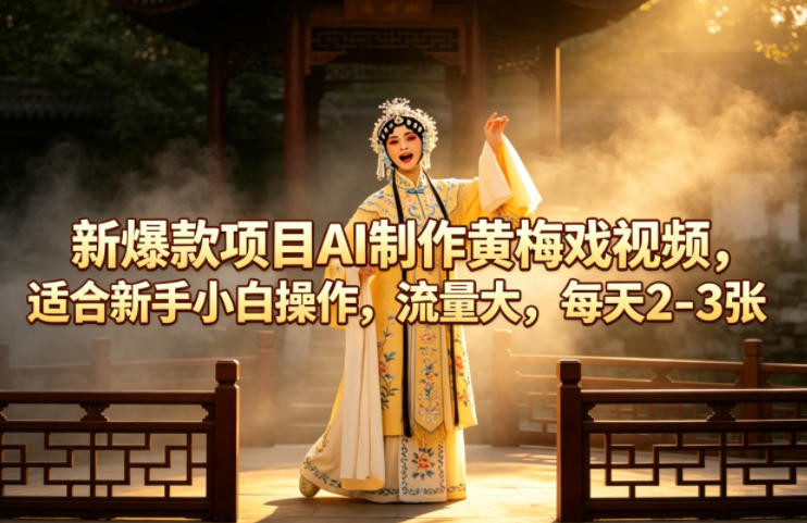 新爆款项目AI制作黄梅戏视频，适合新手小白操作，流量大，每天2-3张-heixxmi