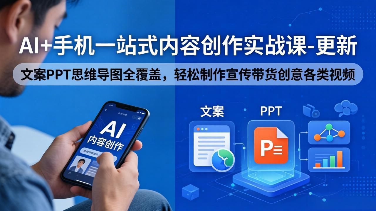 AI+手机一站式内容创作实战课-更新，文案PPT思维导图全覆盖，轻松制作宣传带货创意各类视频-heixxmi