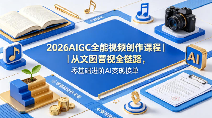 2026AIGC全能视频创作课程｜从文图音视全链路，零基础进阶AI变现接单-heixxmi
