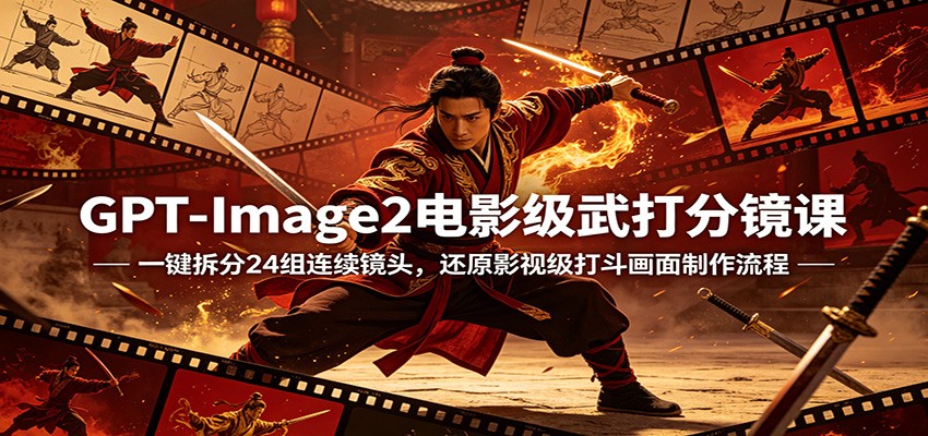 GPT-Image2电影级武打分镜课：一键拆分24组连续镜头，还原影视级打斗画面制作流程-heixxmi