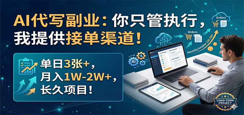 AI代写副业：你只管执行，我提供接单渠道！单日3张+，月入1W-2W+，长久项目-heixxmi
