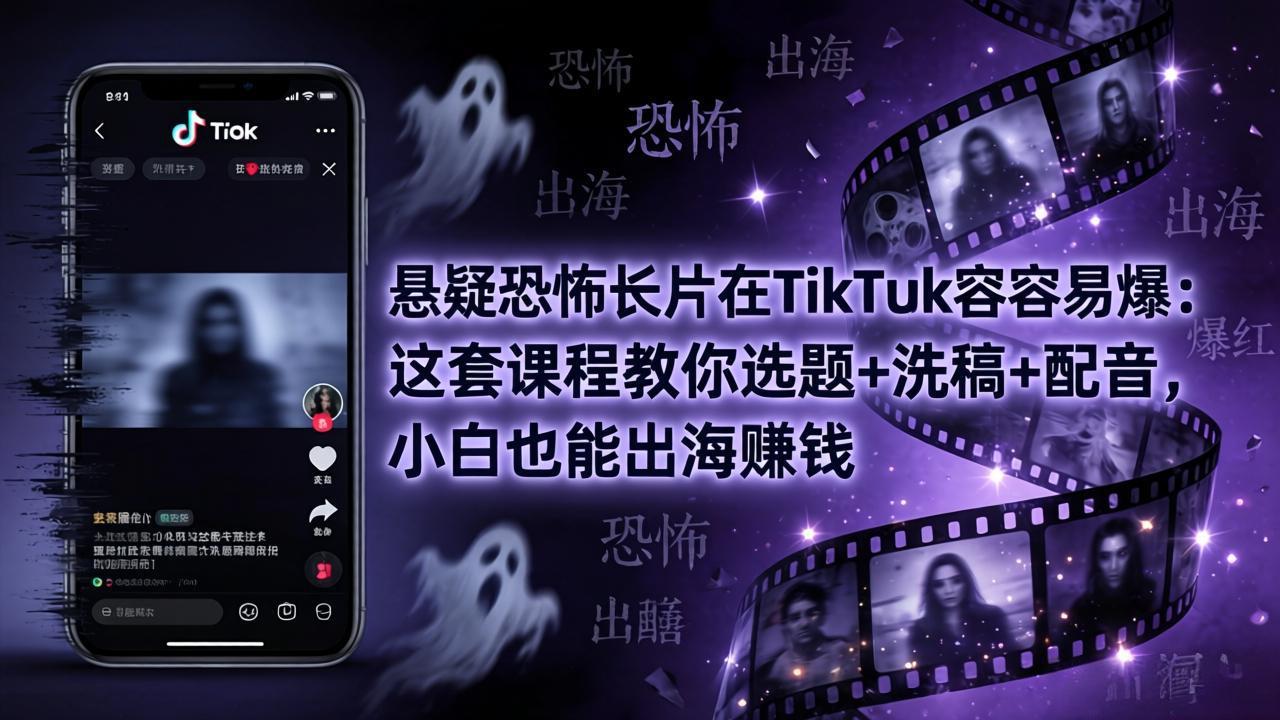 悬疑恐怖长片在TikTok最容易爆：这套课程教你选题+洗稿+配音，小白也能出海赚钱-heixxmi