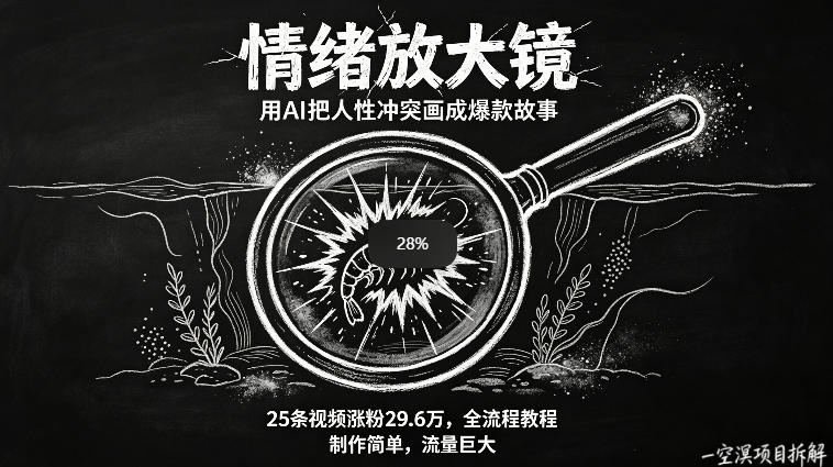 AI制作“情绪放大镜“视频，25条视频涨粉29.6W粉，流量巨大，制作简单，全流程教程-heixxmi