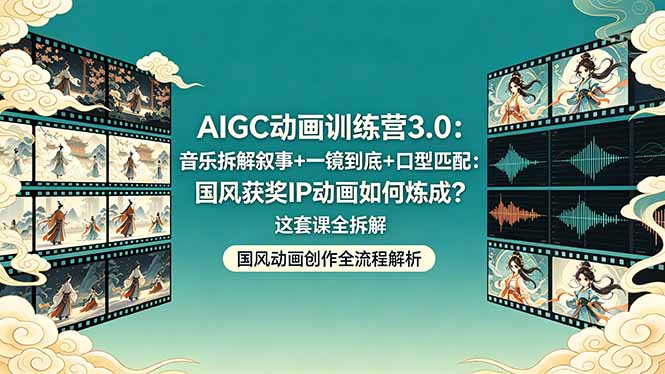 AIGC动画训练营3.0：音乐拆解叙事+一镜到底+口型匹配：国风获奖IP动画如何炼成？这套课全拆解-heixxmi