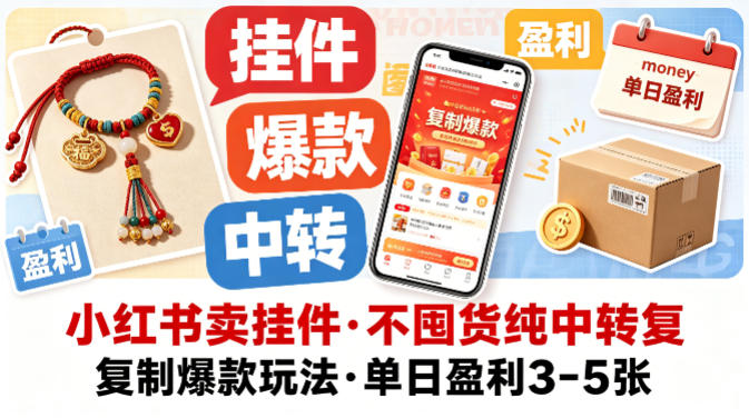 小红书卖挂件，不囤货纯中转复制爆款玩法，单日盈利3-5张-heixxmi