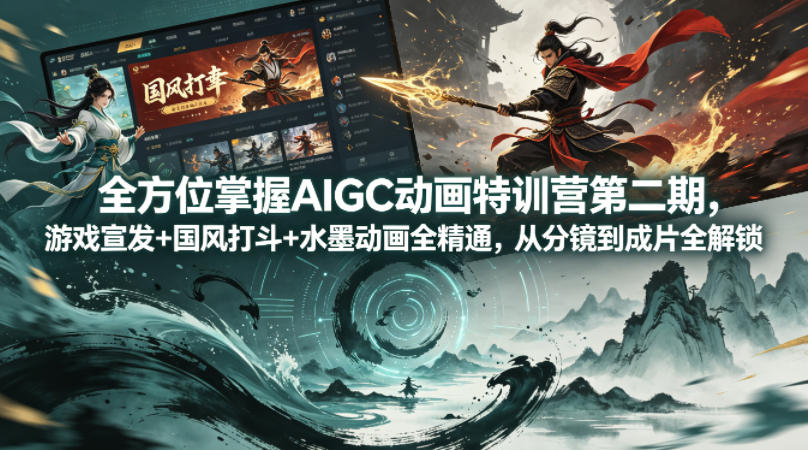 全方位掌握AIGC动画特训营第二期，游戏宣发+国风打斗+水墨动画全精通，从分镜到成片全解锁-heixxmi