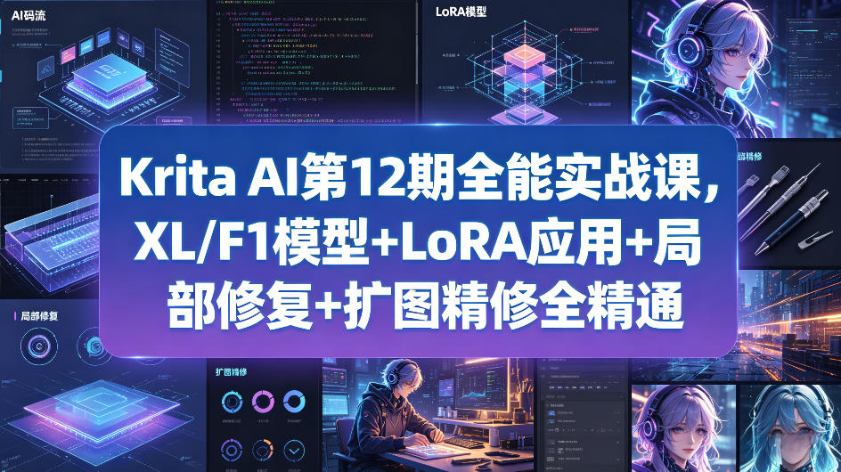 Krita AI第12期全能实战课，XL/F1模型+LoRA应用+局部修复+扩图精修全精通-heixxmi