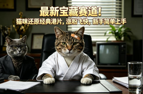 最新宝藏赛道！猫咪还原经典港片，涨粉飞快，新手简单上手-heixxmi