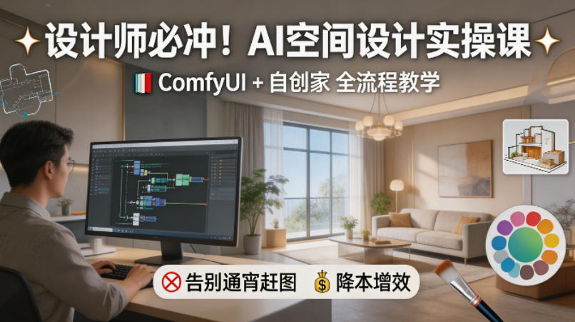 设计师必冲！AI空间设计实操课，ComfyUI+自创家全教学，告别通宵赶图，降本增效-heixxmi