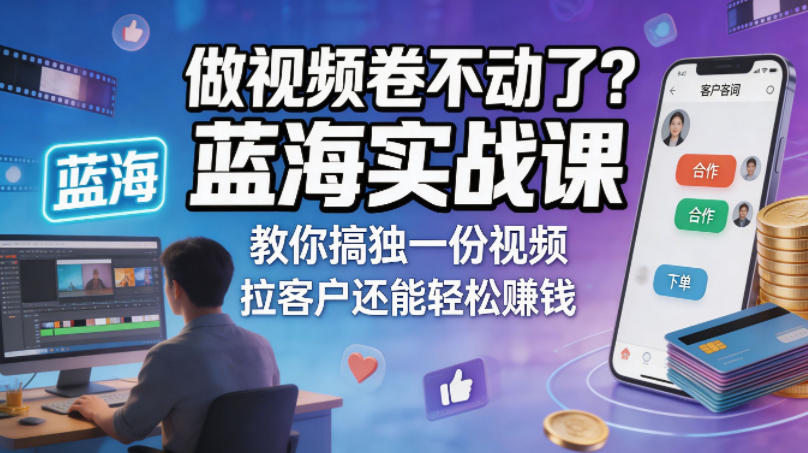 做视频卷不动了？蓝海实战课教你搞独一份视频，拉客户还能轻松賺钱！【原创双语字幕】-heixxmi