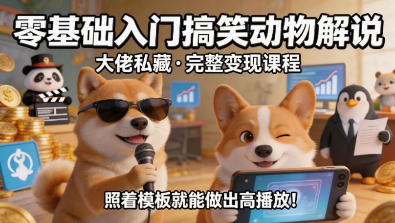 零基础入门搞笑动物解说，大佬私藏完整变现课程，照着模板就能做出高播放-heixxmi