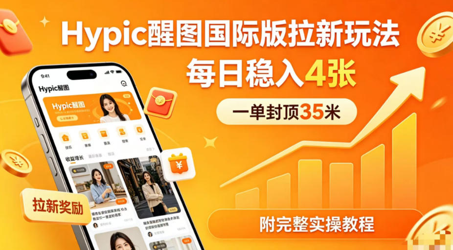 一单封顶35米，实测Hypic醒图国际版拉新玩法，每日稳入4张(附完整实操教程)-heixxmi
