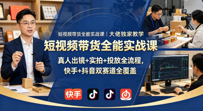 短视频带货全能实战课｜大佬独家教学，真人出镜+实拍+投放全流程，快手+抖音双赛道全覆盖-heixxmi