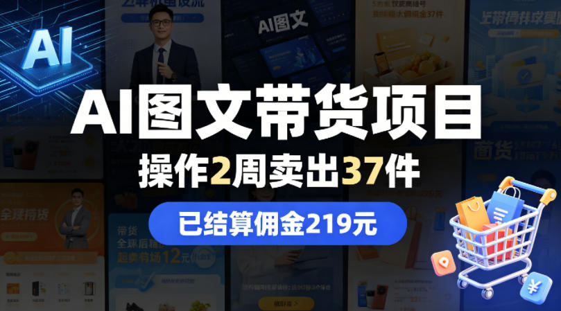 AI图文带货项目，操作2周卖出37件，已结算佣金219-heixxmi