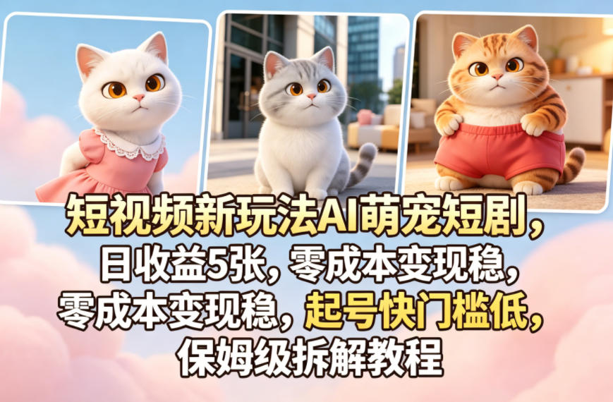 短视频新玩法AI萌宠短剧，日收益5张，零成本变现稳，起号快门槛低，保姆级拆解教程-heixxmi