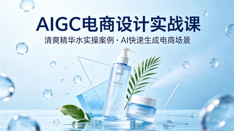 AIGC电商设计实战课，以清爽精华水为实操案例，教你用AI快速生成电商场景-heixxmi
