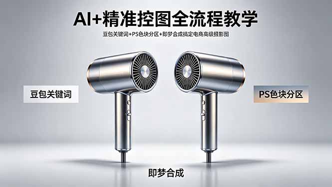 AI+精准控图全流程教学 豆包关键词+PS色块分区+即梦合成搞定电商高级摄影图-heixxmi