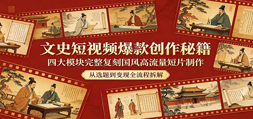 文史短视频爆款创作秘籍：四大模块完整复刻国风高流量短片制作-heixxmi