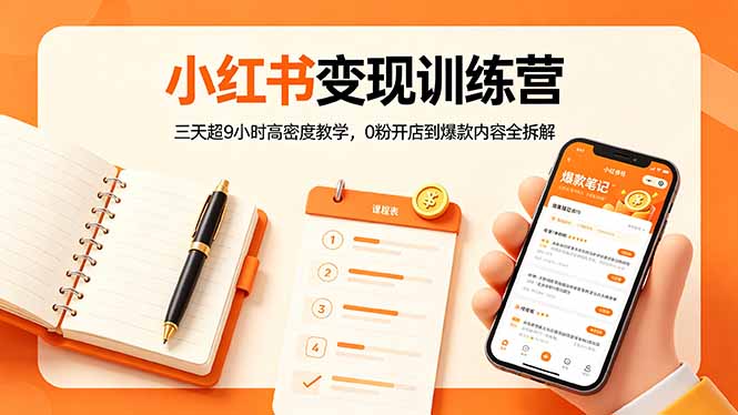 小红书变现训练营：三天超9小时高密度教学，0粉开店到爆款内容全拆解-heixxmi