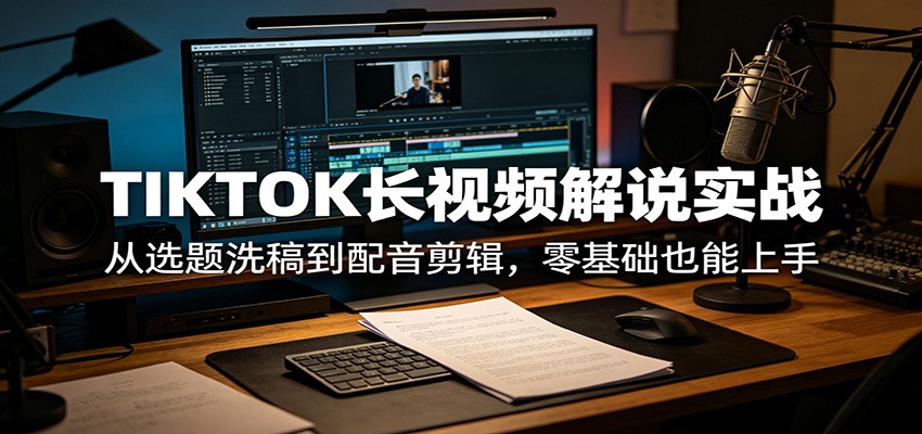 TIKTOK长视频解说实战：从选题洗稿到配音剪辑，零基础也能上手-heixxmi