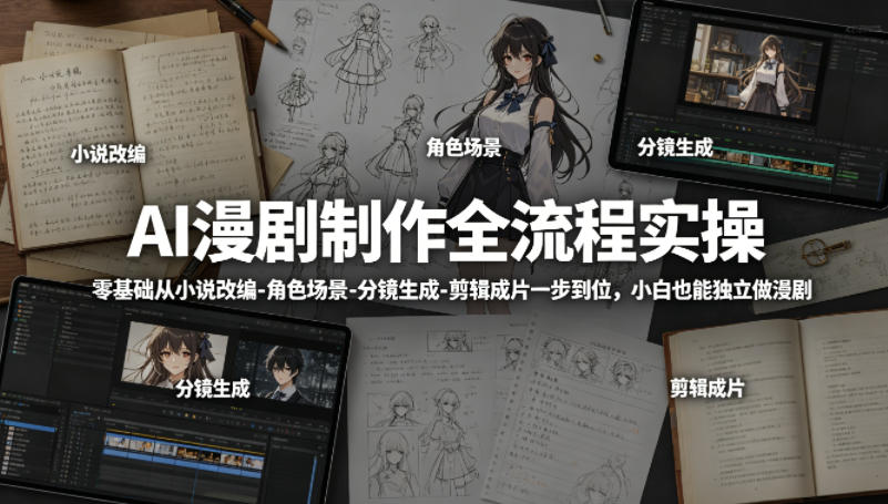 AI漫剧制作全流程实操，零基础从小说改编-角色场景-分镜生成-剪辑成片一步到位，小白也能独立做漫剧-heixxmi