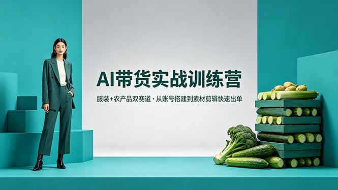AI带货实战训练营，服装+农产品双赛道，从账号搭建到素材剪辑快速出单-heixxmi