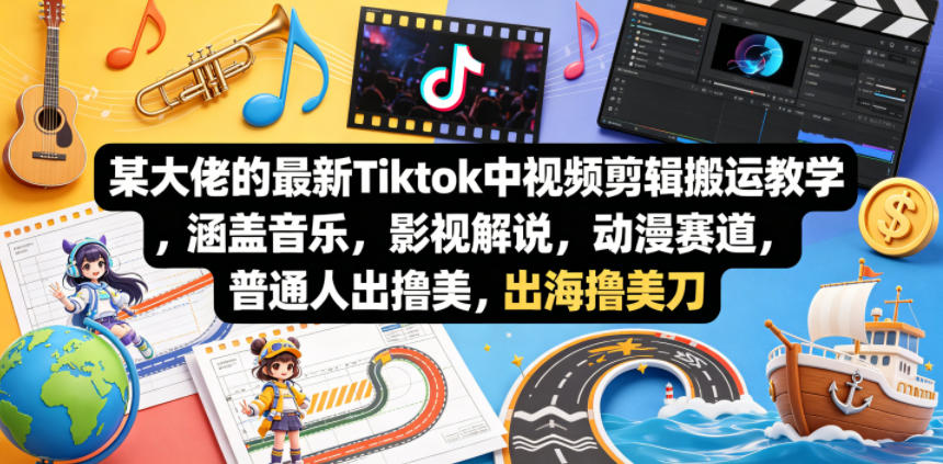 某大佬的最新Tiktok中视频剪辑搬运教学，涵盖音乐，影视解说，动漫赛道，普通人出海撸美刀-heixxmi