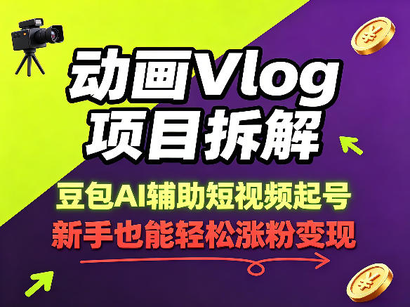 动画Vlog项目拆解，豆包AI辅助短视频起号，新手也能轻松涨粉，43条作品涨粉8.3W-heixxmi