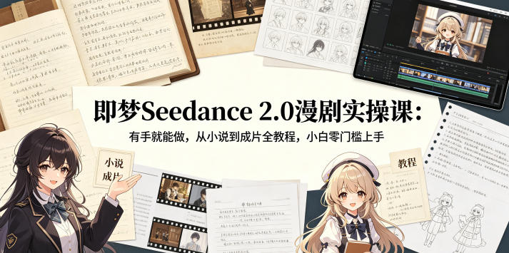 即梦Seedance 2.0漫剧实操课：有手就能做，从小说到成片全教程，小白零门槛上手-heixxmi