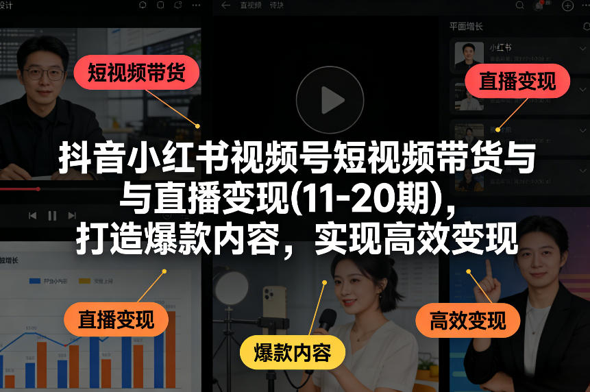 抖音小红书视频号短视频带货与直播变现(10-21期)，打造爆款内容，实现高效变现(更新05月08日)-heixxmi