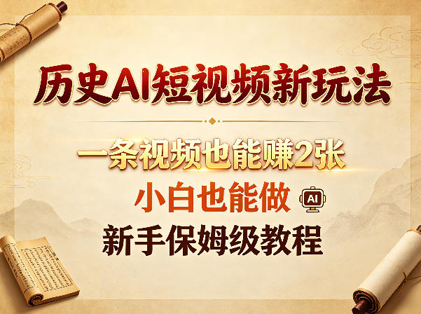 历史AI短视频新玩法，一条视频也能賺2张，小白也能做，新手保姆级教程-heixxmi