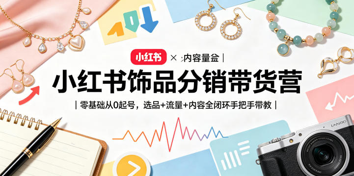 小红书饰品分销带货营｜零基础从0起号，选品+流量+内容全闭环手把手带教-heixxmi