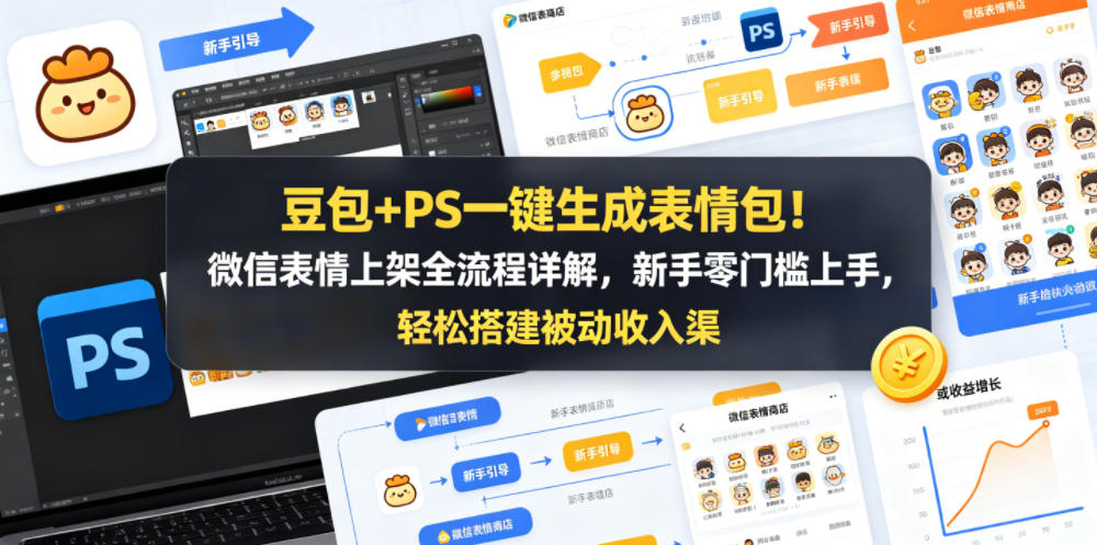 豆包+PS一键生成表情包！微信表情上架全流程详解，新手零门槛上手，轻松搭建被动收入渠道-heixxmi