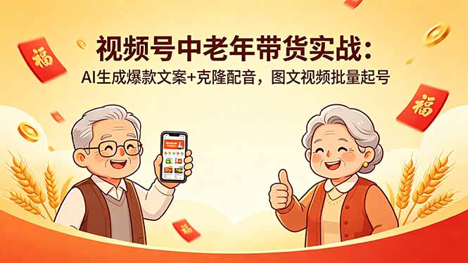 视频号中老年带货实战：AI生成爆款文案+克隆配音，图文视频批量起号-heixxmi